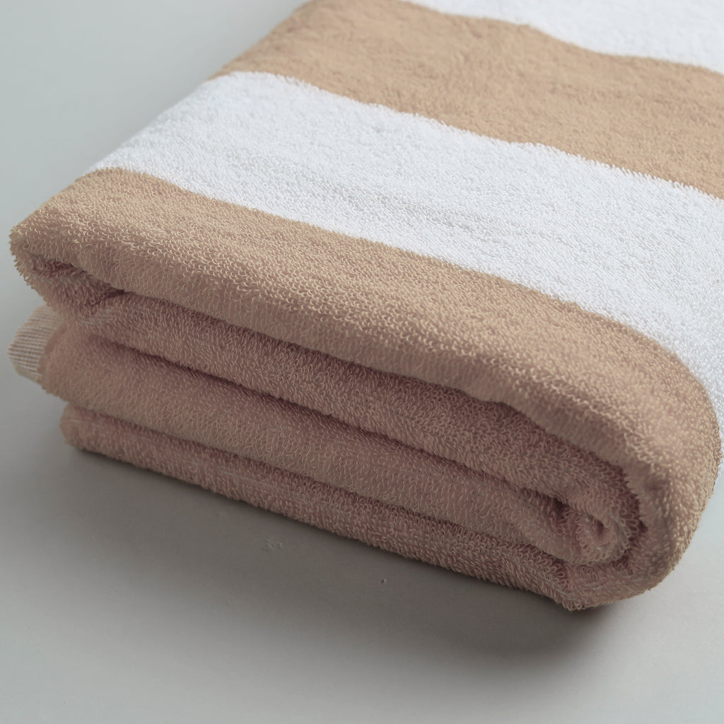 White Summer Towel with Beige Bold Lines