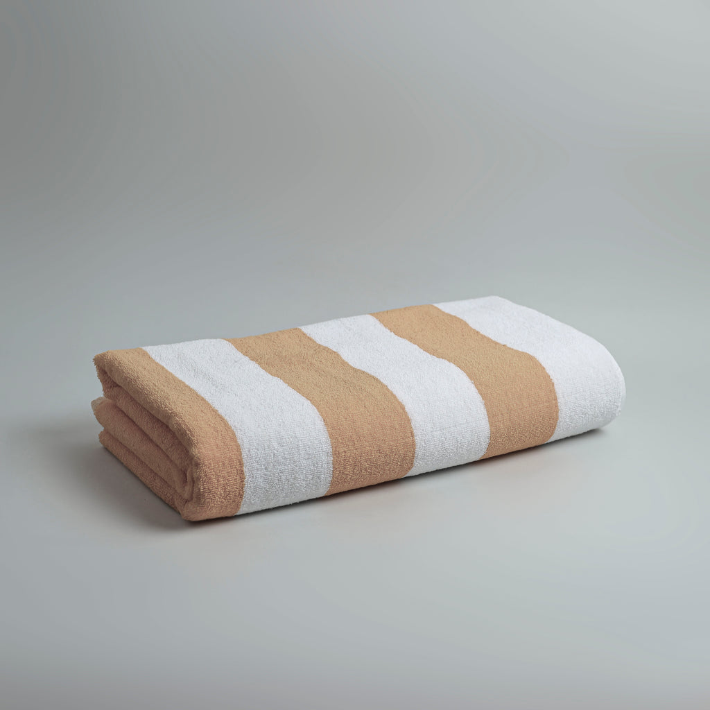 White Summer Towel with Beige Bold Lines
