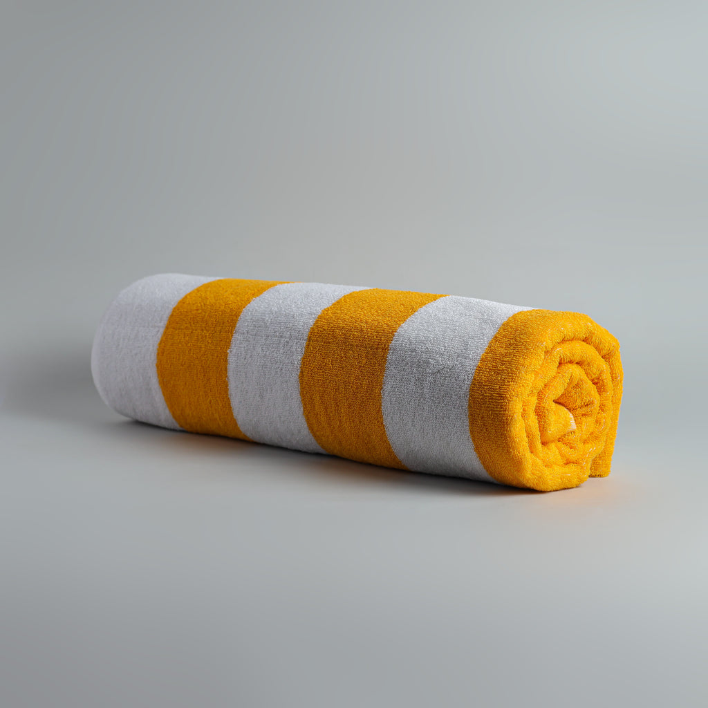 White Summer Towel with Yellow Bold Lines