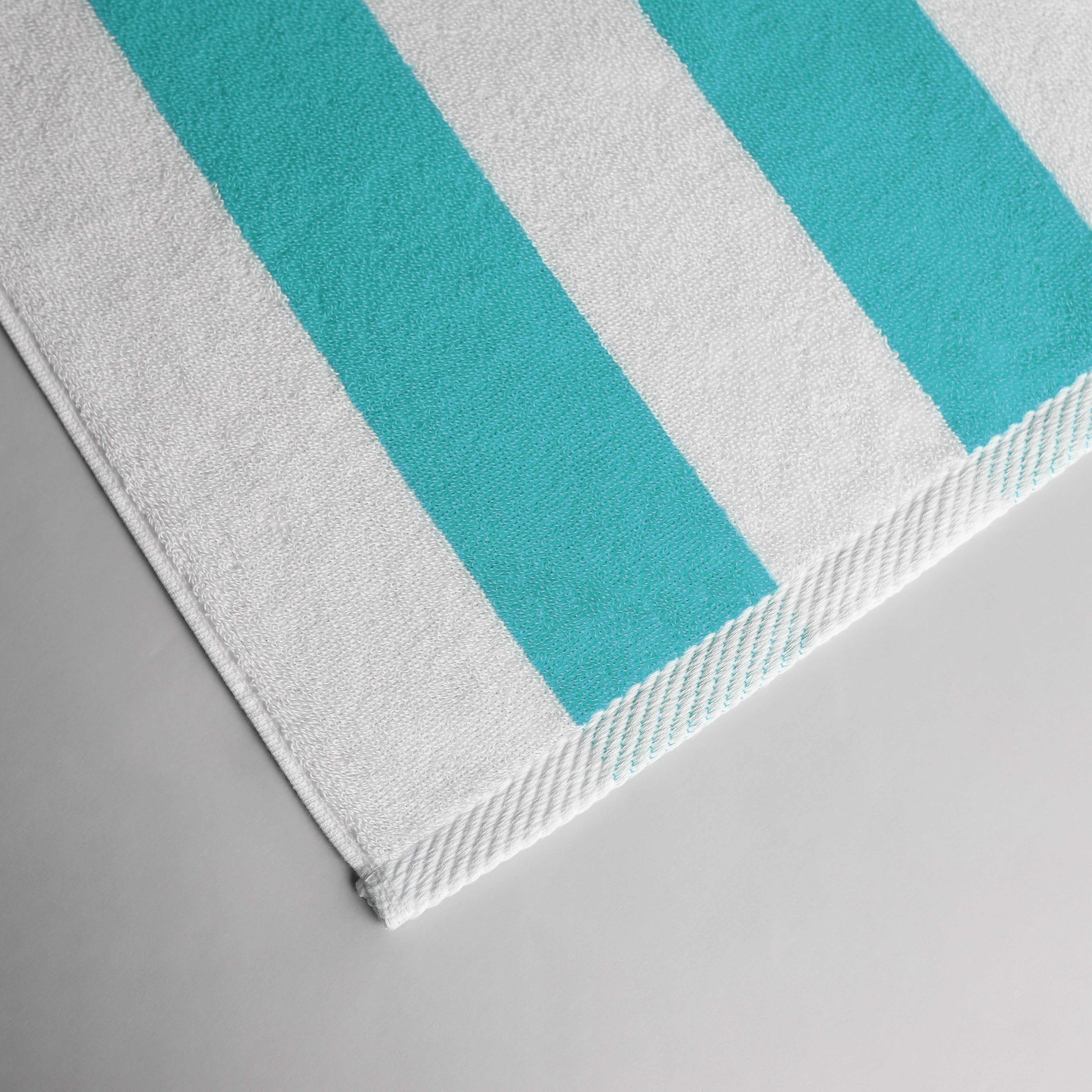 White Towel with Sea Green Bold Lines
