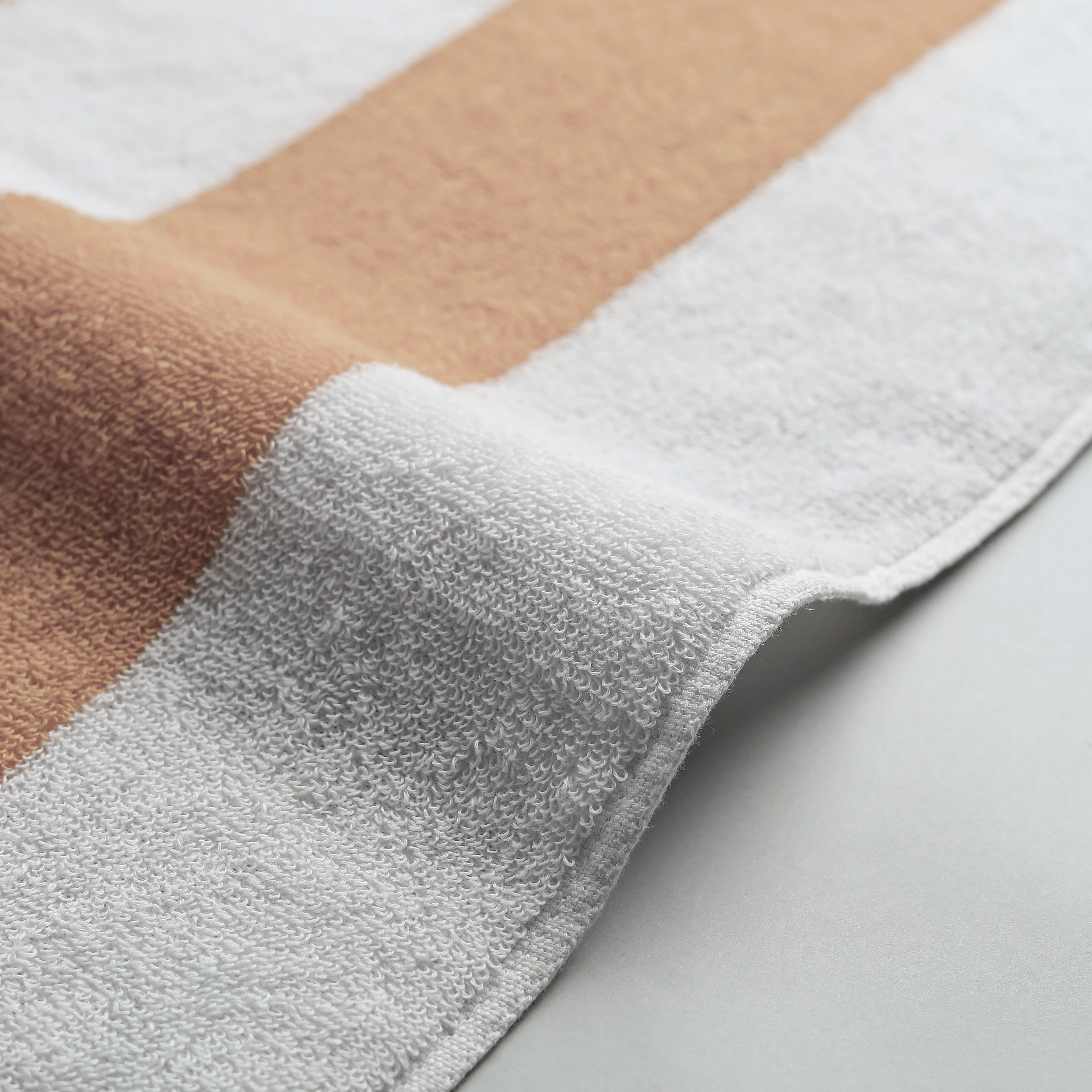White Summer Towel with Beige Bold Lines
