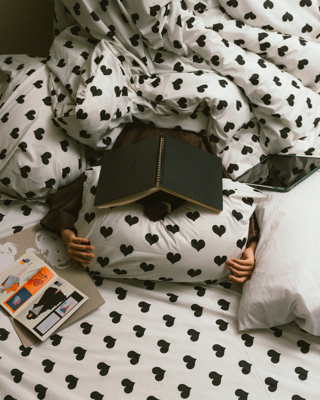 Black heart bed cover with 2 pillow cases.